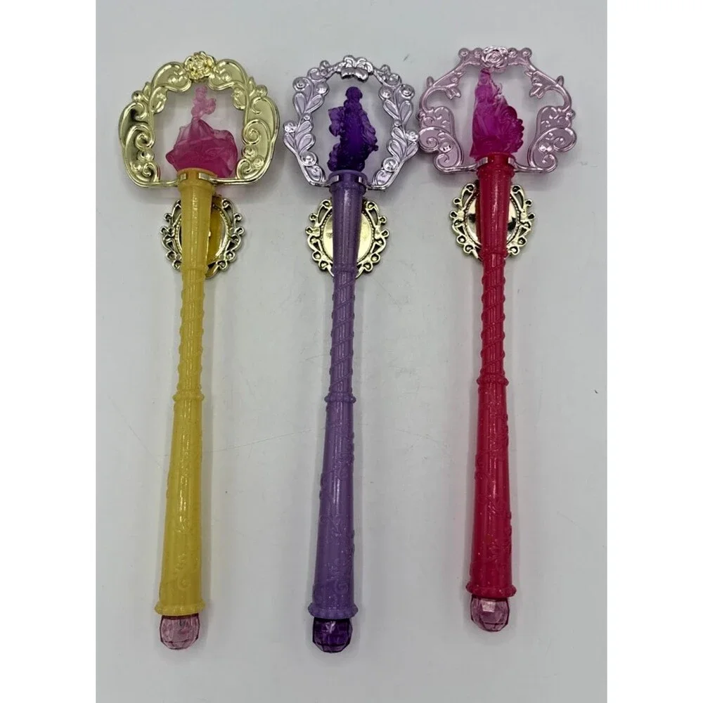 3 Disney Princess Ariel Belle Aurora Pretend Play Costume Scepter Wand 12” Turns